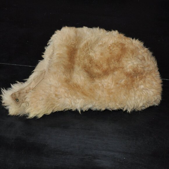 Vintage Wool Bonnet Hood Winter Hat Chin Strap Sheepskin Shearling Cap Unisex S - Picture 7 of 8